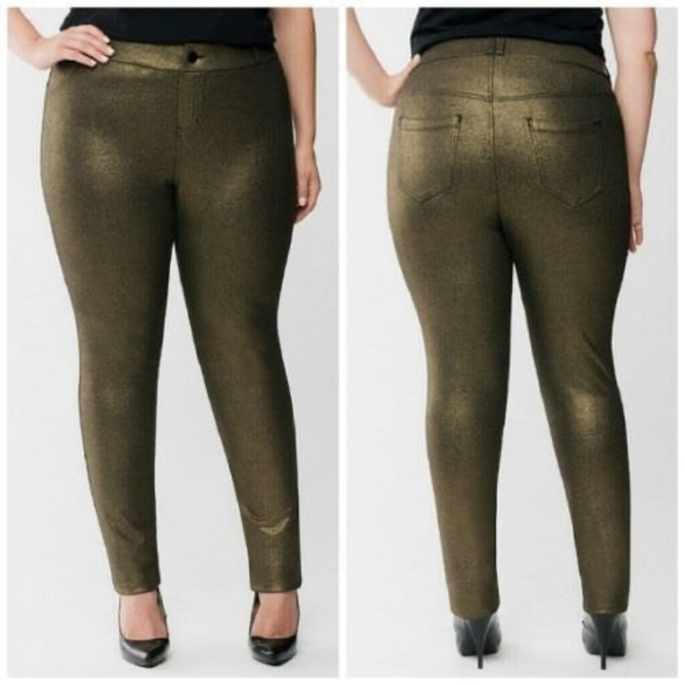 (CL) Lane Bryant Metallic Pull On Stretch Skinny Pants Gold Bronze Plus Size 22